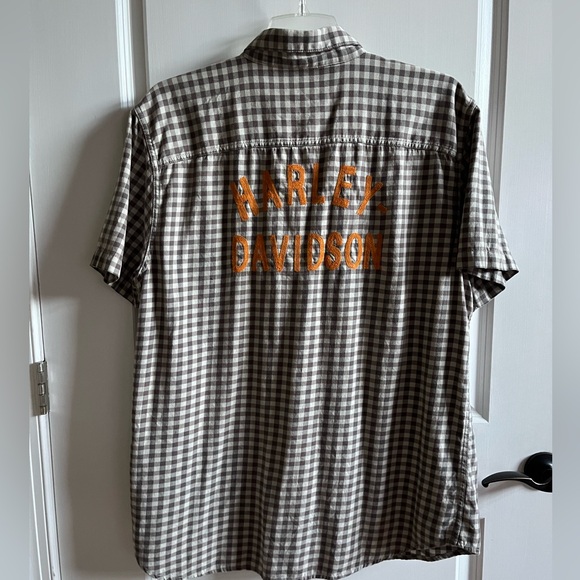Plaid Harley Davidson Button Up Shirt, Taupe, Size XL - Picture 2 of 10
